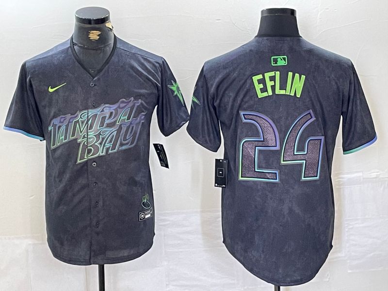 Men Tampa Bay Rays #24 Eflin Black City Edition Nike 2024 MLB Jersey style 1